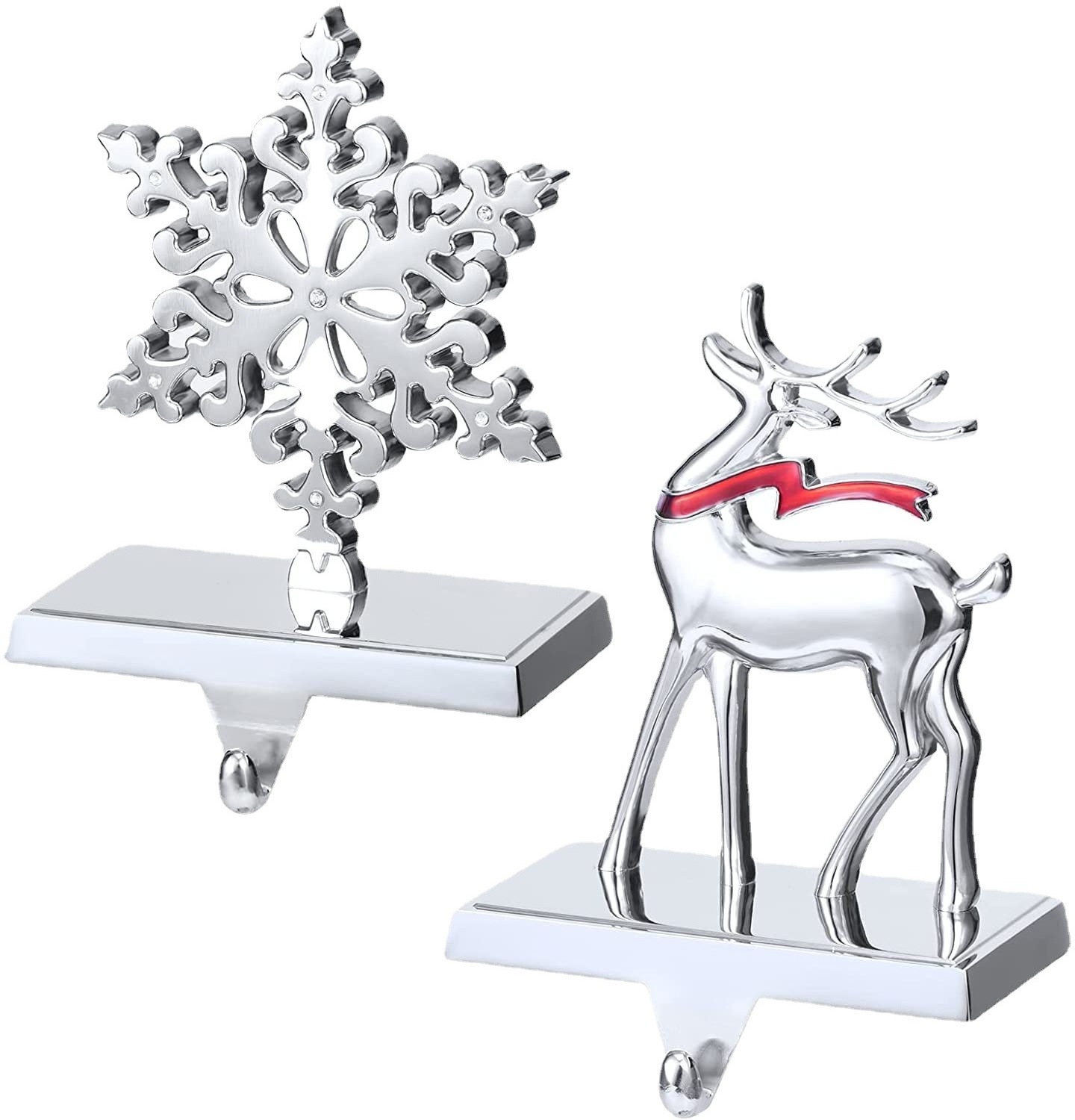 Snowflake Christmas Stocking Hanger Silver Metal Mantle Stocking Holders for Mantel Shelf Stand Christmas Holiday Decorations