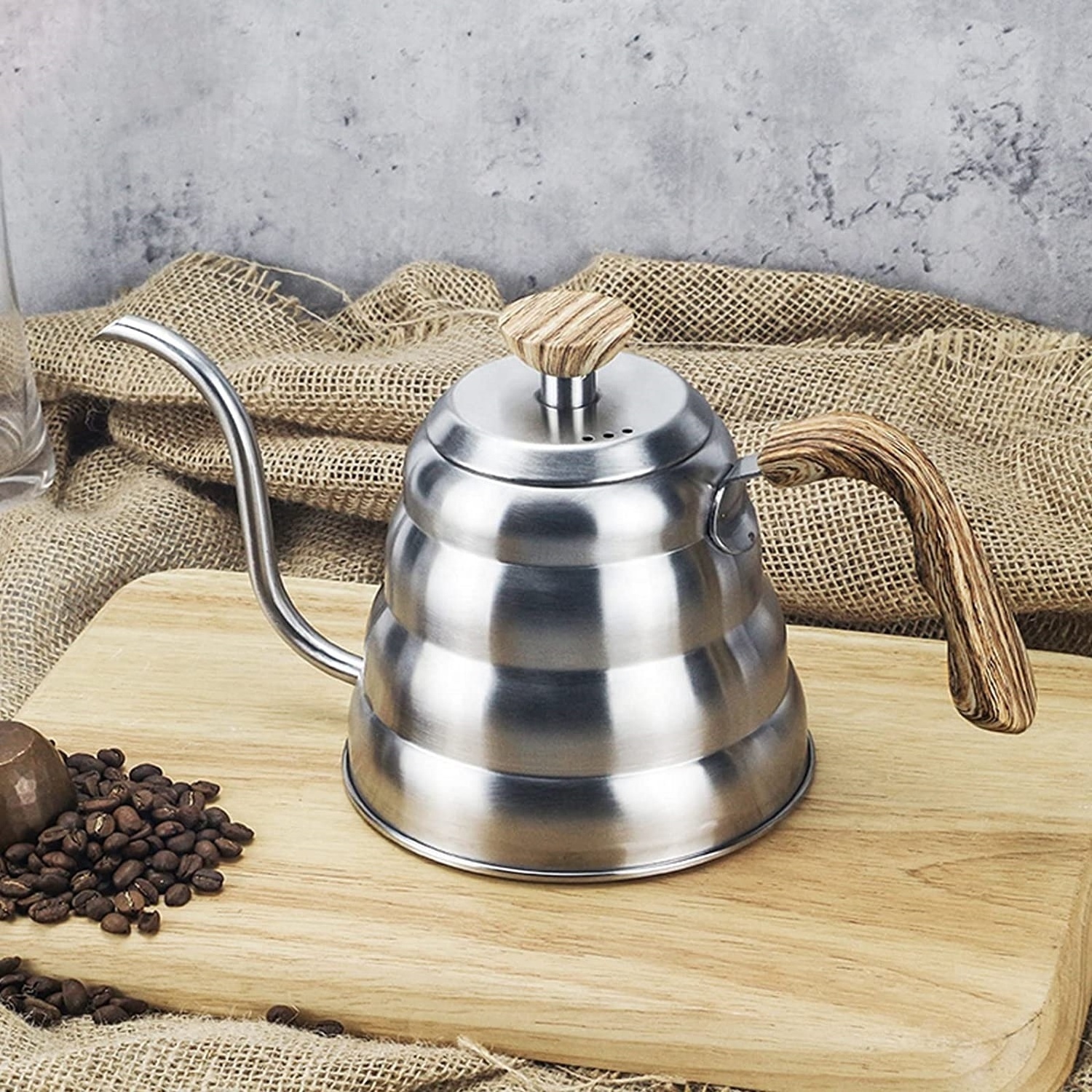 1L Pour Over Kettle Camping Coffee Kettle Gooseneck Stainless Steel Tea Kettle Little Pot for Outdoor Hand-drip With Thermometer