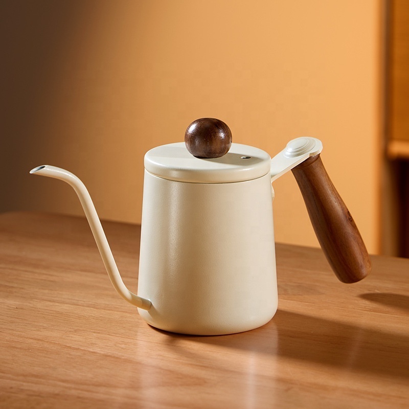 350ml Elegant Gooseneck Kettle 304 Stainless Steel Drip Pour-Over Coffee Pot Walnut Wooden Handle