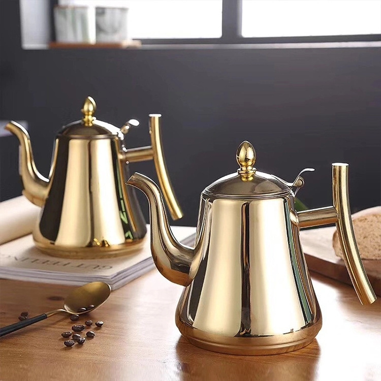 Silver Gold Colors 1.5L/2L Stainless Steel Coffee Kettle Multicolor Tea Pot Capacity Gold & Sliver Tea Water Kettle