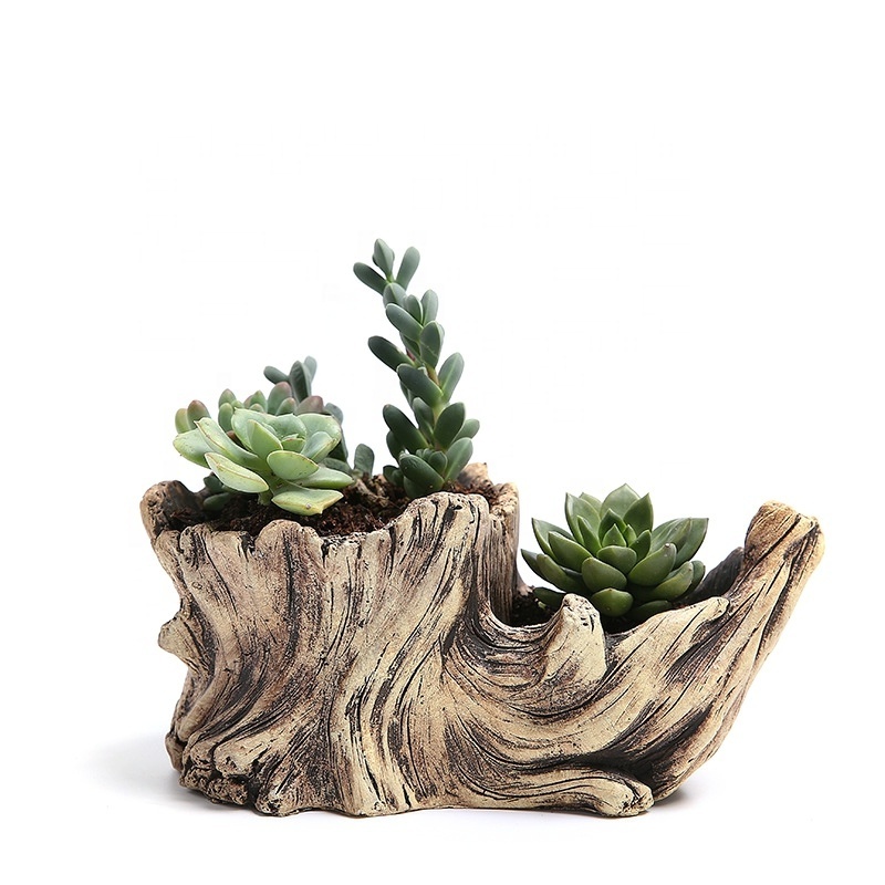 Wholesale Vintage Concrete Flowerpots Planter Driftwood Stump Log Concrete Planter Succulent Plant Pot