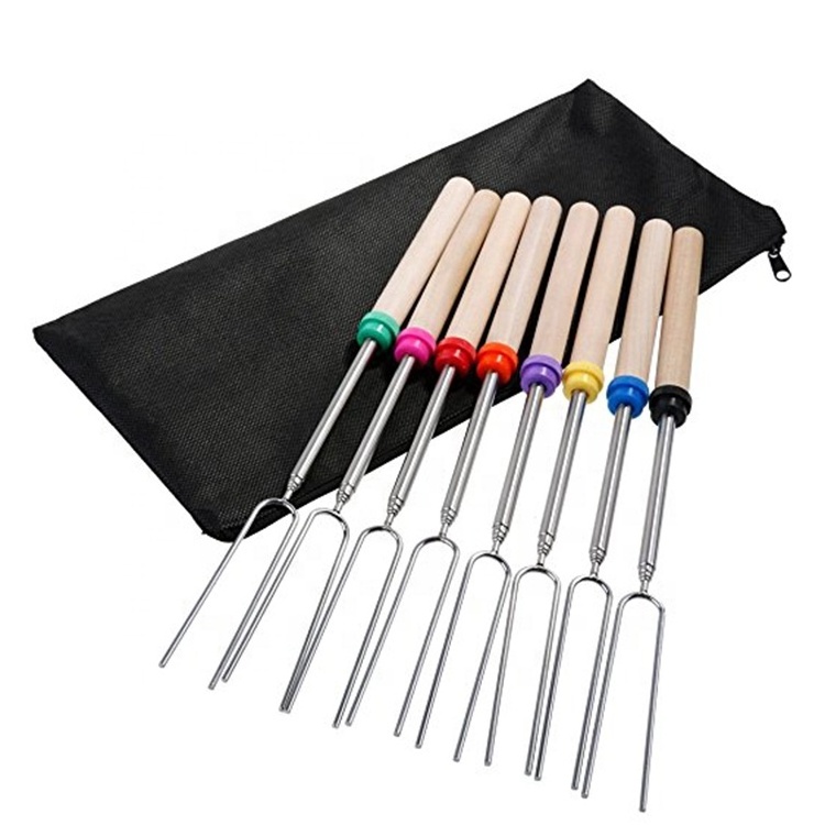 Customizable Manufactures Sets Marshmallow Roasting Sticks Telescopic Smores Sticks Hot Dog Fork With Wooden Handle