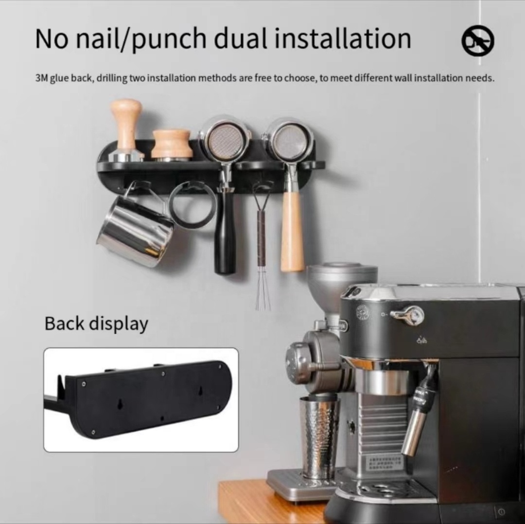 Coffee machine storage rack non punching coffee machine handle powder distributor wall rack powder hammer storage rack