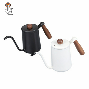 350ml Elegant Gooseneck Kettle 304 Stainless Steel Drip Pour-Over Coffee Pot Walnut Wooden Handle