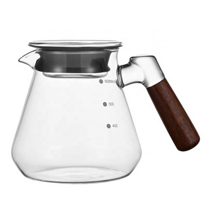 High Borosilicate Glass Wooden Handle Coffee Pot Large Capacity Heat Resistant Carafe Tea Glass Pot