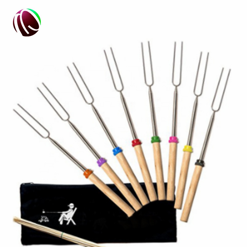 Customizable Manufactures Sets Marshmallow Roasting Sticks Telescopic Smores Sticks Hot Dog Fork With Wooden Handle