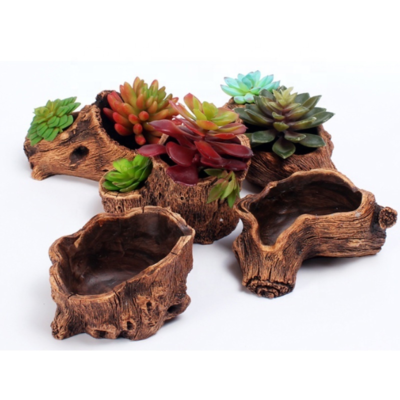 Wholesale Artificial Stump Succulent Flower Pot Multilayer Driftwood Concrete Planter for Indoor Pastoral Flowerpot