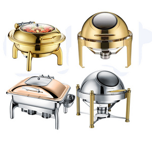 Manqi  Roll-Top Glass Chafing Dish Buffet Set Stainless Steel  Chaffing Dishes  Buffet Food Tray Warmer For Restaurant hotel