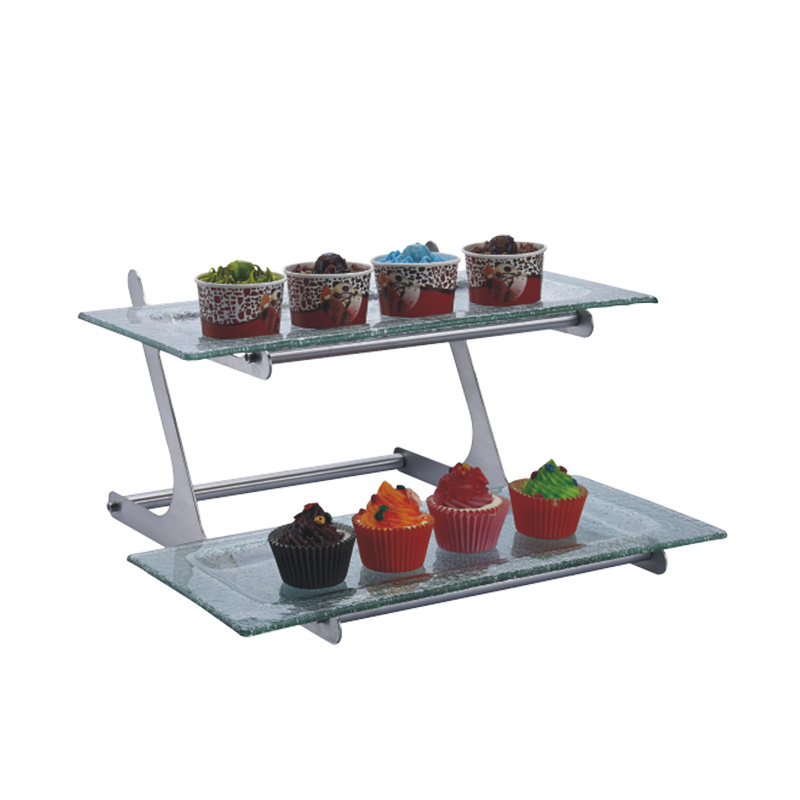 Restaurant tableware buffet stainless steel square multi-layer buffet rack solid wood durable solid wood cake display stand