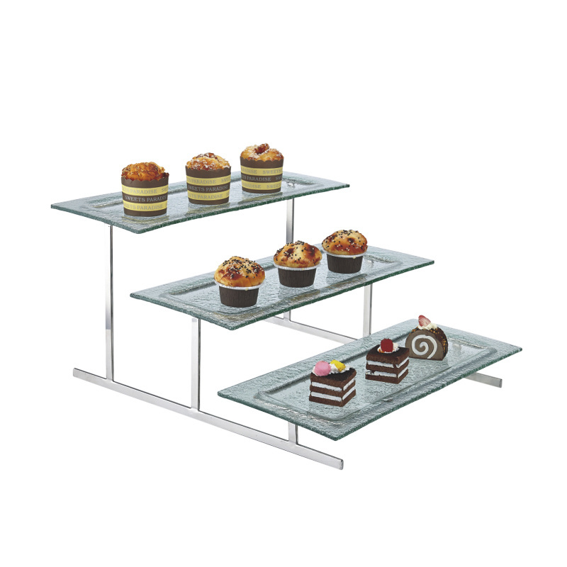 Restaurant tableware buffet stainless steel square multi-layer buffet rack solid wood durable solid wood cake display stand