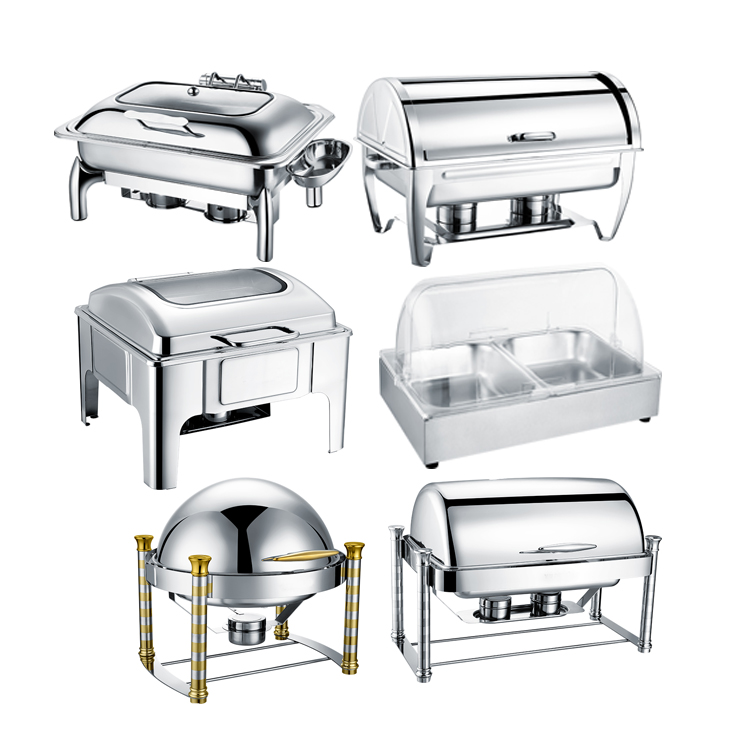 Manqi  Roll-Top Glass Chafing Dish Buffet Set Stainless Steel  Chaffing Dishes  Buffet Food Warmer Chaffing Dish  luxury