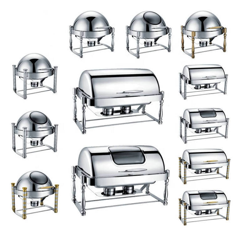 Manqi  Roll-Top Glass Chafing Dish Buffet Set Stainless Steel  Chaffing Dishes  Buffet Food Warmer Chaffing Dish  luxury