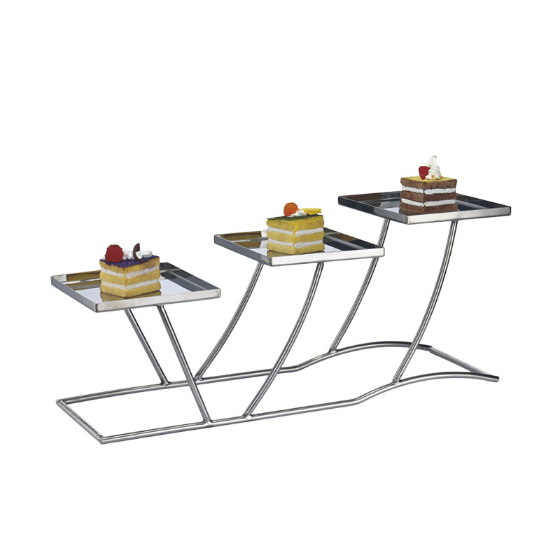 Restaurant tableware buffet stainless steel square multi-layer buffet rack solid wood durable solid wood cake display stand