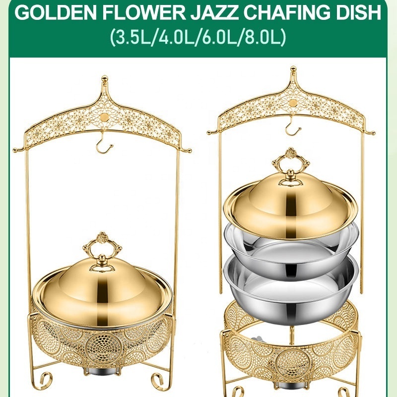 Luxury Gold Food Warmer Buffet Catering Stainless Steel Hanging Chafing Dish