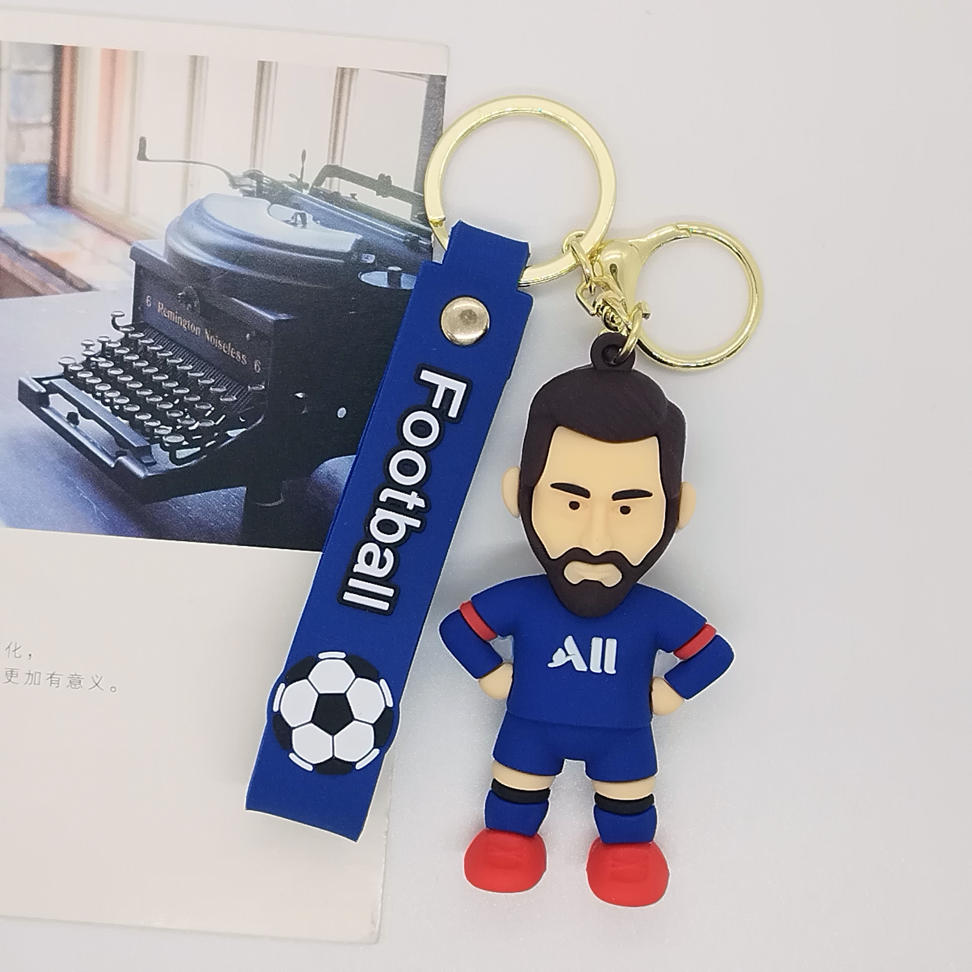 Customized shape low price Messi football nice quality and craft for astronaut 3D pvc soft  keychain in stock