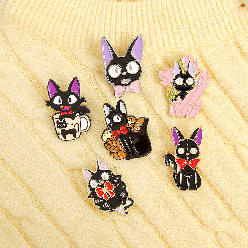 wholesale popular Black Kitten Brooch Magic Cat Wizard Hat Badge Metal brooch Clothing Accessory enamel pins Pin