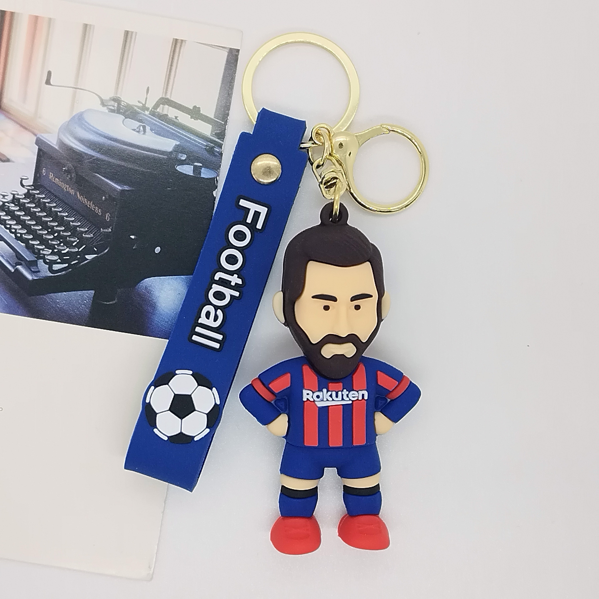 Customized shape low price Messi football nice quality and craft for astronaut 3D pvc soft  keychain in stock