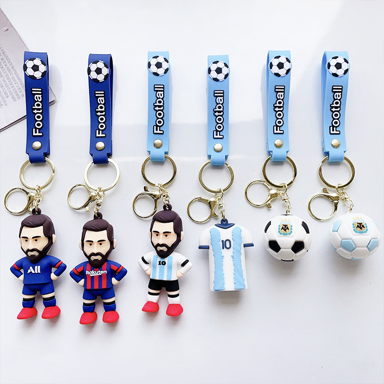 Customized shape low price Messi football nice quality and craft for astronaut 3D pvc soft  keychain in stock