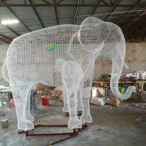 Factory Customized Wire Garden Decoration Stainless Steel Large Hollow Elephant Sculpture Metal Animal Statue