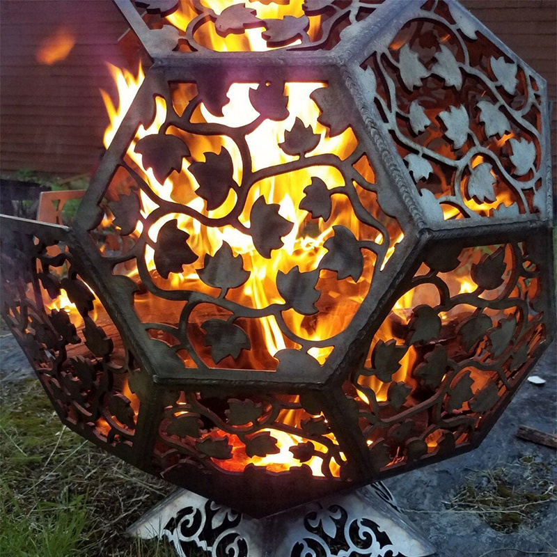 Handcrafted Decorative Round Steel Firepit With Wildlife Flower Leaf CNC Cutout Design Corten Steel Fire Pits