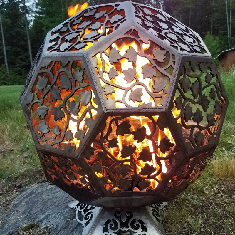 Handcrafted Decorative Round Steel Firepit With Wildlife Flower Leaf CNC Cutout Design Corten Steel Fire Pits