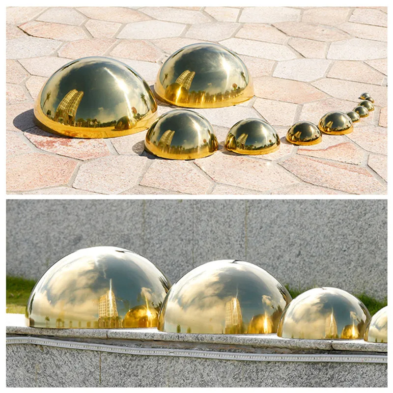 Diameter 25mm-700mm 304 Material 1.0mm Stainless Steel Titanium Gold Metal Hollow Decorative Ball Mirror Semi-Round Dome Head