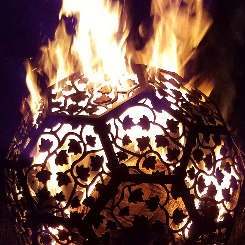 Handcrafted Decorative Round Steel Firepit With Wildlife Flower Leaf CNC Cutout Design Corten Steel Fire Pits