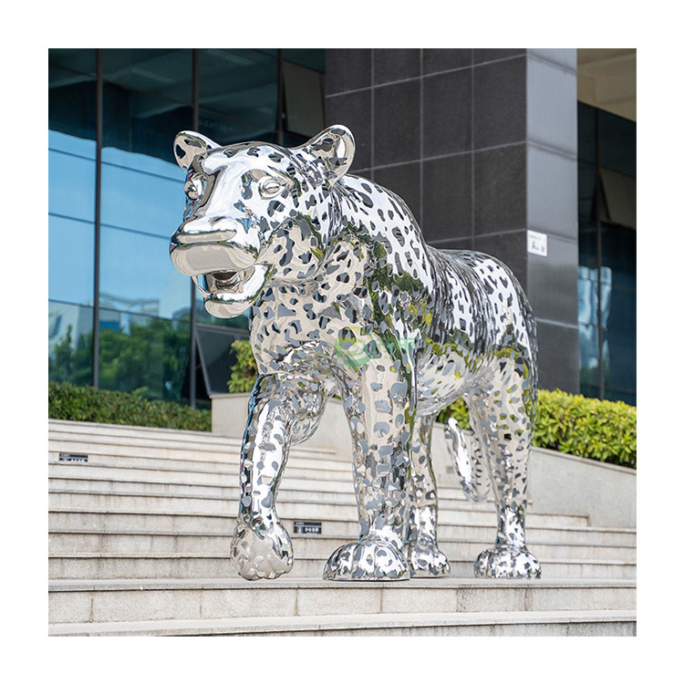 Customized Modern Outdoor Leopard Garden Hotel Animal Metal Crafts Art Decoration Abstract Cheetah Stainless Steel Sculpture