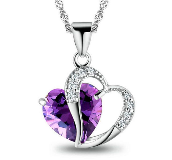 Custom Logo Sterling silver amethyst heart 925 sterling pendant silver necklace