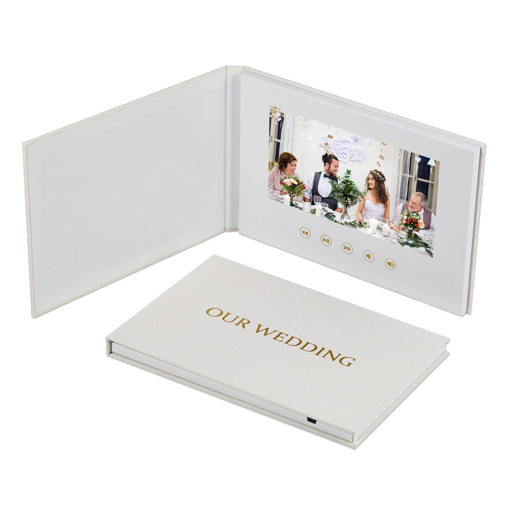 Customized Digital  video Book our Wedding greeting Card hardcover wedding video brochure with gold foil video invitation book