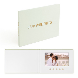 Customized Digital  video Book our Wedding greeting Card hardcover wedding video brochure with gold foil video invitation book