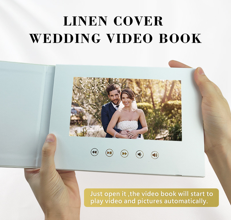 Customized Digital  video Book our Wedding greeting Card hardcover wedding video brochure with gold foil video invitation book