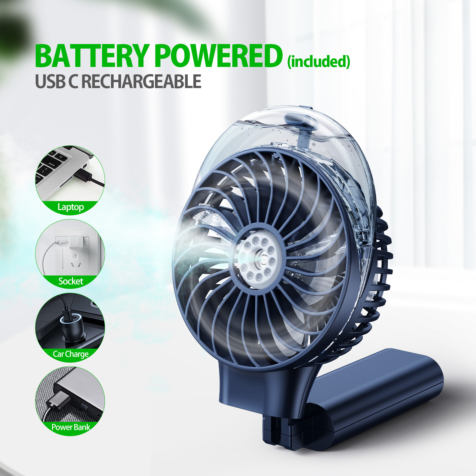 Top Seller Rechargeable Portable Handheld Misting Fan - Up to 10h Cooling outdoor 3000mAh Battery Spray Fan