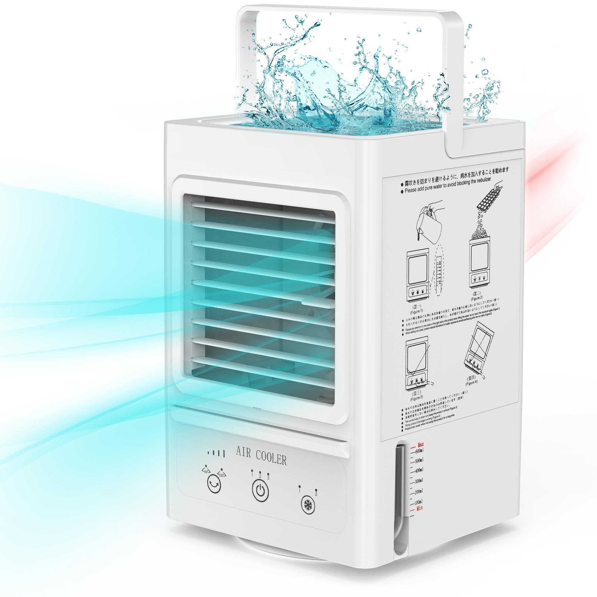 Portable Air Conditioner Fan Battery Operated Evaporative Air Cooler Humidifier Misting Fan for Home Office Room Camping Outdoor