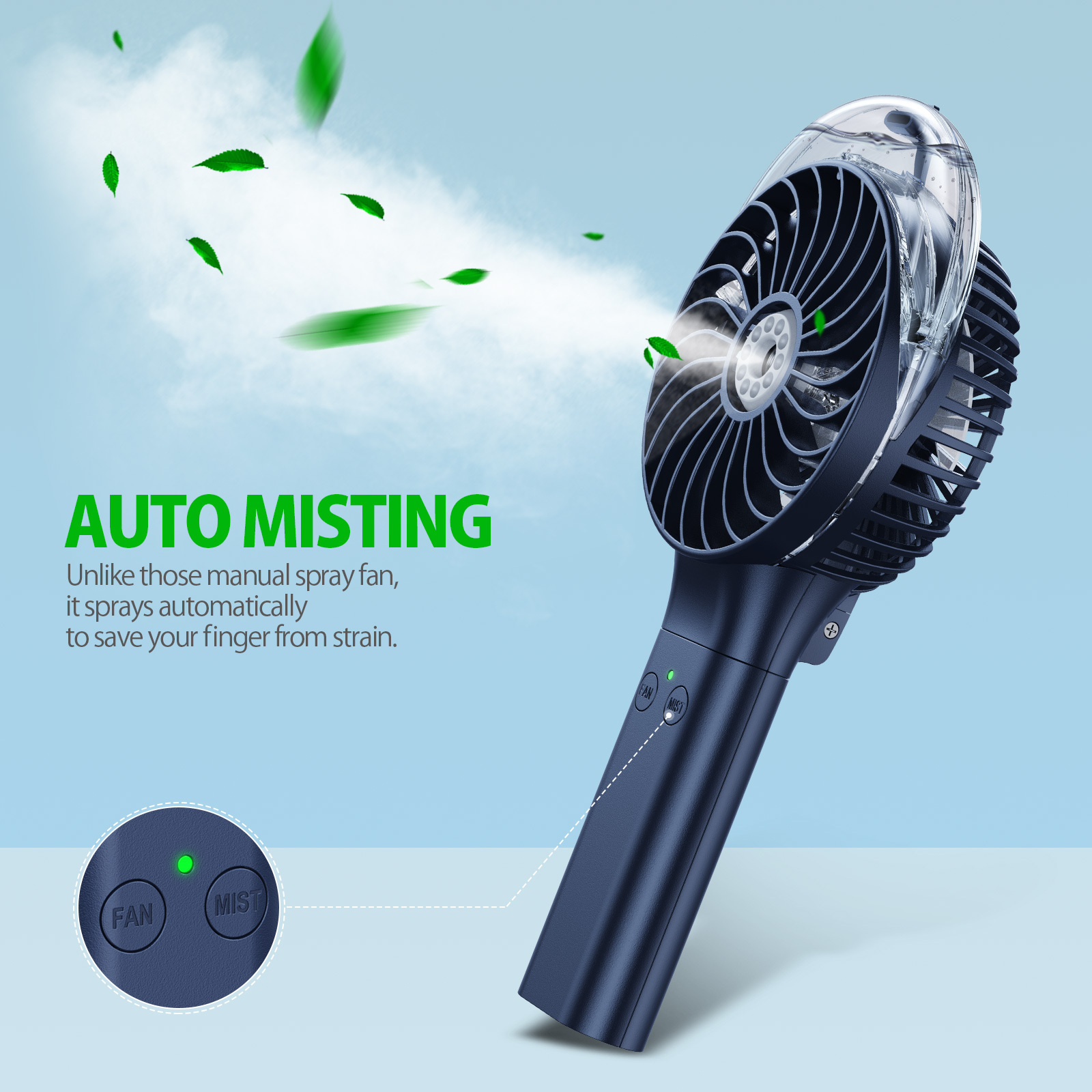 Top Seller Rechargeable Portable Handheld Misting Fan - Up to 10h Cooling outdoor 3000mAh Battery Spray Fan