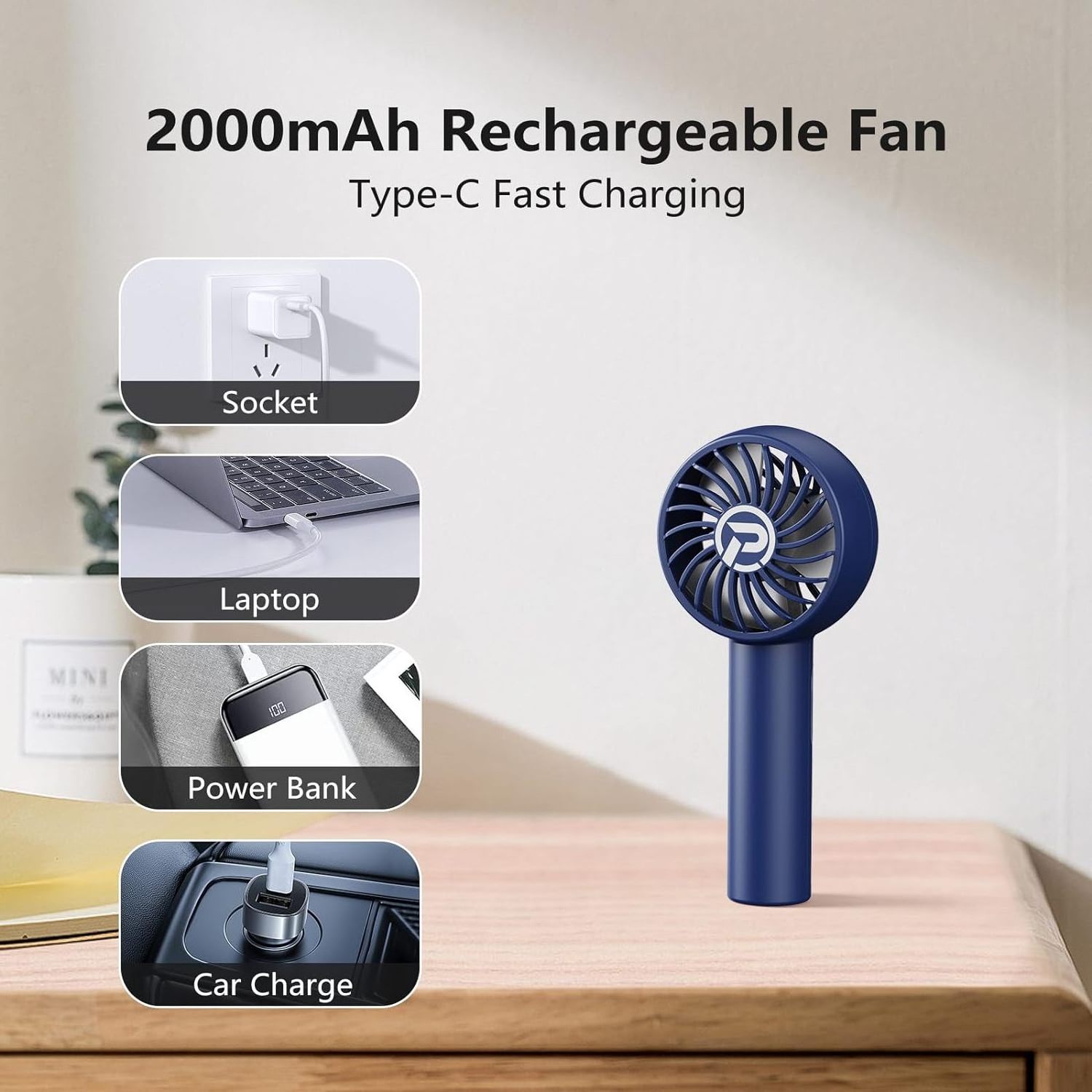 PANERGY 3 Speeds Portable Personal Eyelash Fan USB Rechargeable Battery Operated Mini Handheld Fan