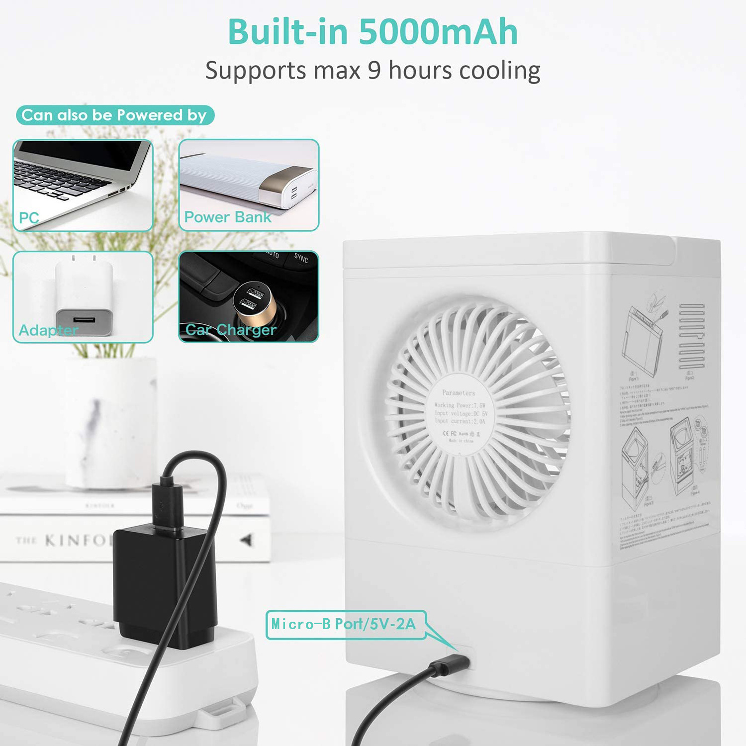 Portable Air Conditioner Fan Battery Operated Evaporative Air Cooler Humidifier Misting Fan for Home Office Room Camping Outdoor