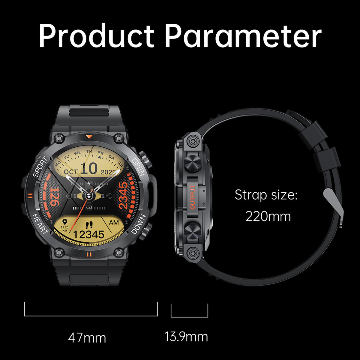 Maxtop Sport Wristband Android Round Full Touch Screen IP67 Waterproof Call Smartwatch Men Rugged Outdoor Tracker Smart Watch