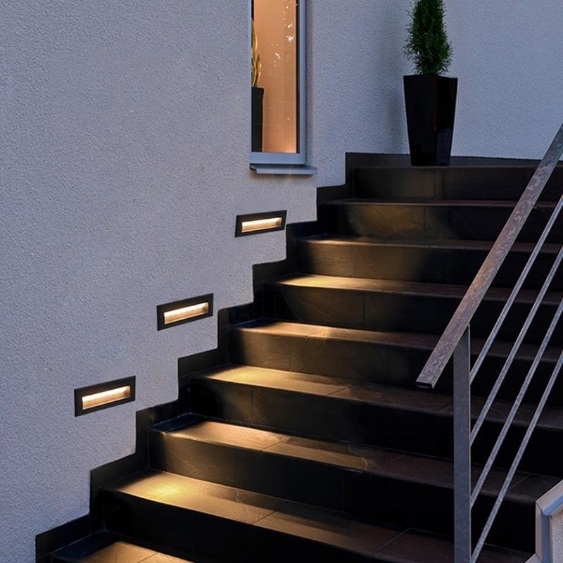 12w 3w decorative aluminum design waterproof staircase lamp ip65 outdoor recessed square stair led wall step lights