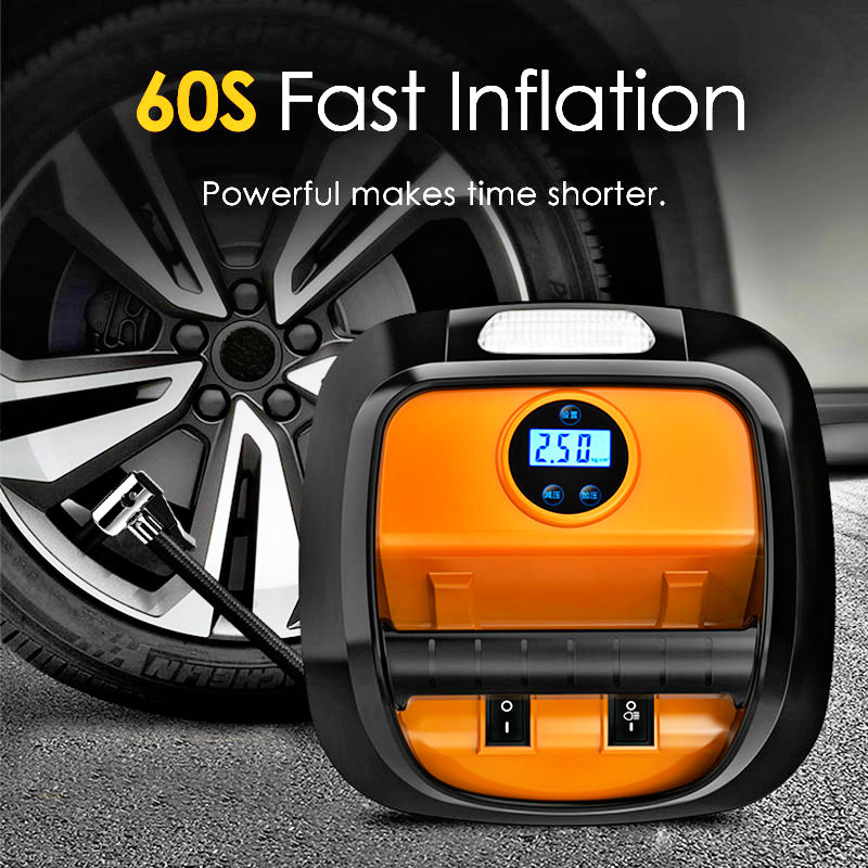 Car Air Pump Tire Pressure Monitoring 60s Fast Inflation Car Tyre Inflator With LED Flashlight Air Compressor Pump for Car