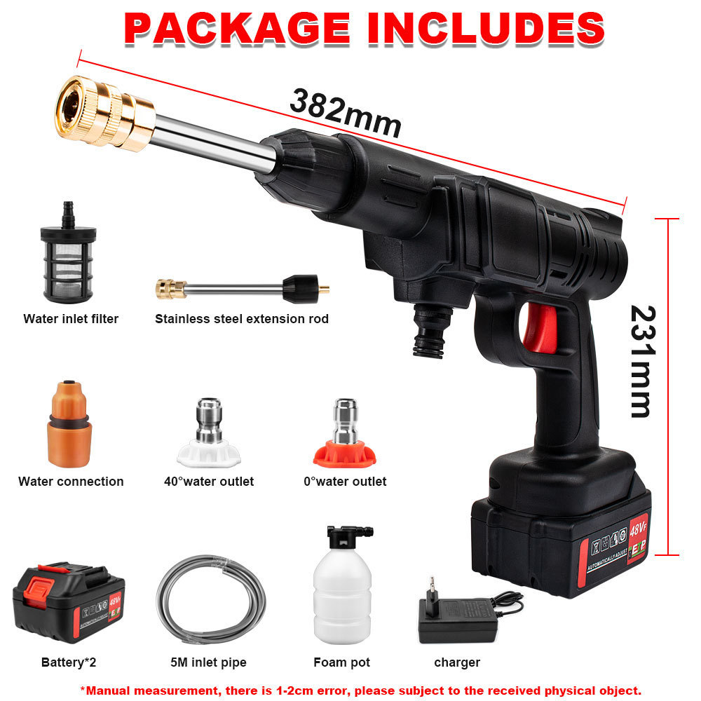 JLD portable powerful high pressure 24V lithium cordless wireless car wash water jet foam gun car washer with 2 battery