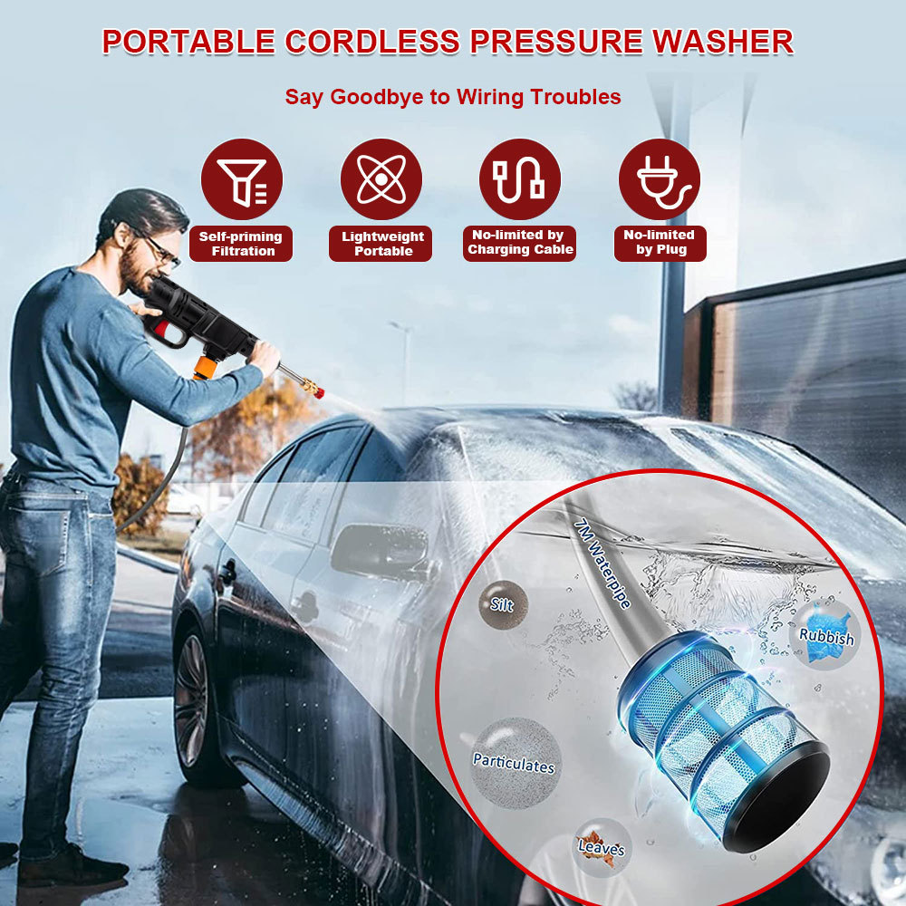 JLD portable powerful high pressure 24V lithium cordless wireless car wash water jet foam gun car washer with 2 battery