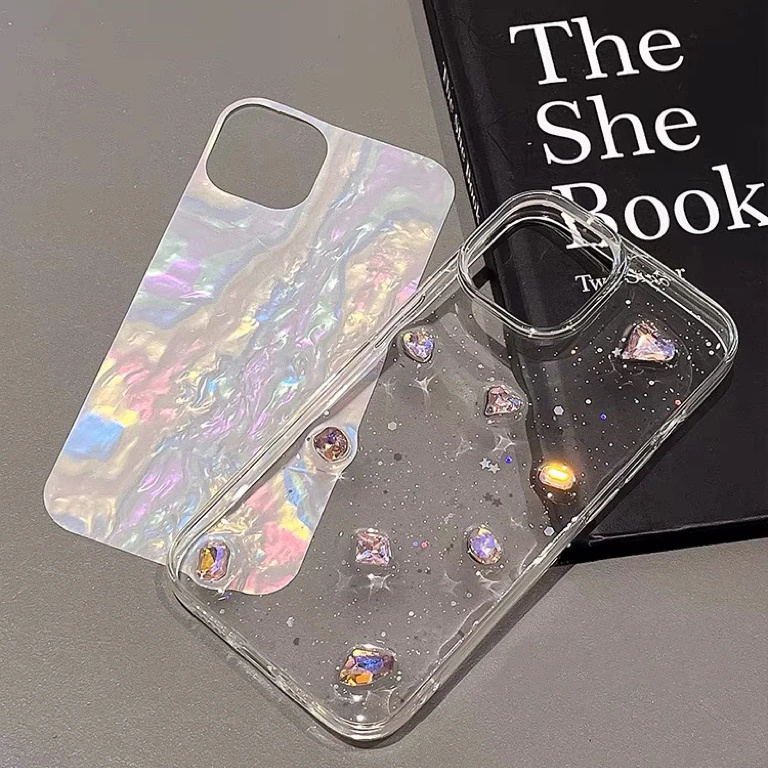 Pearl Diamond Laser shell Pattern Phone Case For iPhone 15/14 Pro Max TPU Anti-fall  Phone Case