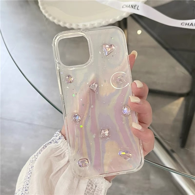 Pearl Diamond Laser shell Pattern Phone Case For iPhone 15/14 Pro Max TPU Anti-fall  Phone Case