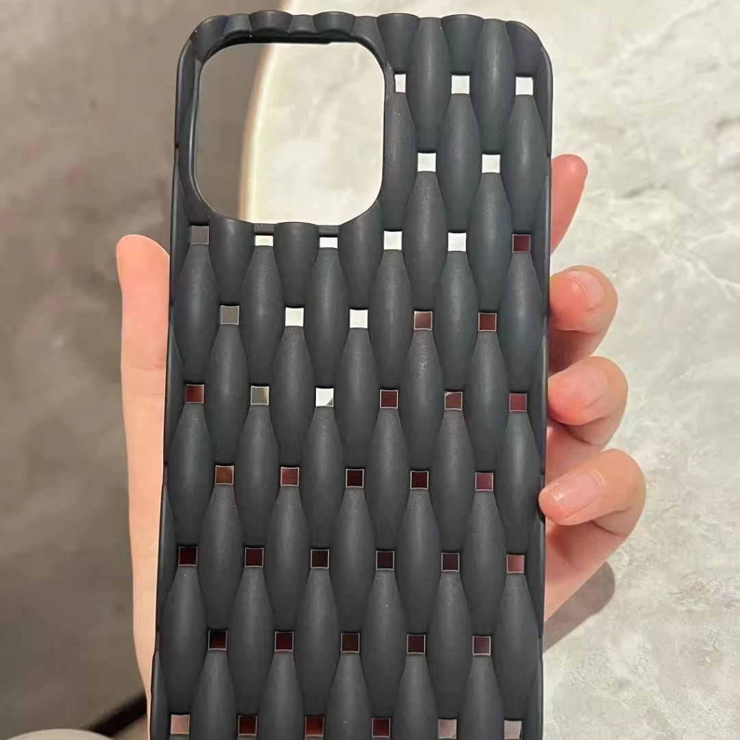 High Quality Large Hole Lace Hole Heat Dissipation Woven Texture Splicing Phone Case Anti Drop For iPhone 15 Custom Phone Case