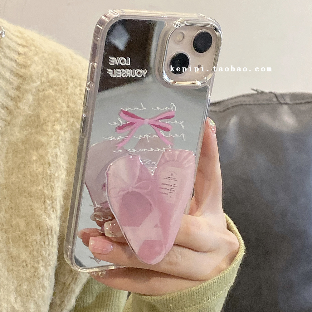 2023 New Design Lady Make up Shockproof Love Mirror Phone Case with Holder For Iphone11 Xs Xr 12 13 14 Pro Max Phone Cover