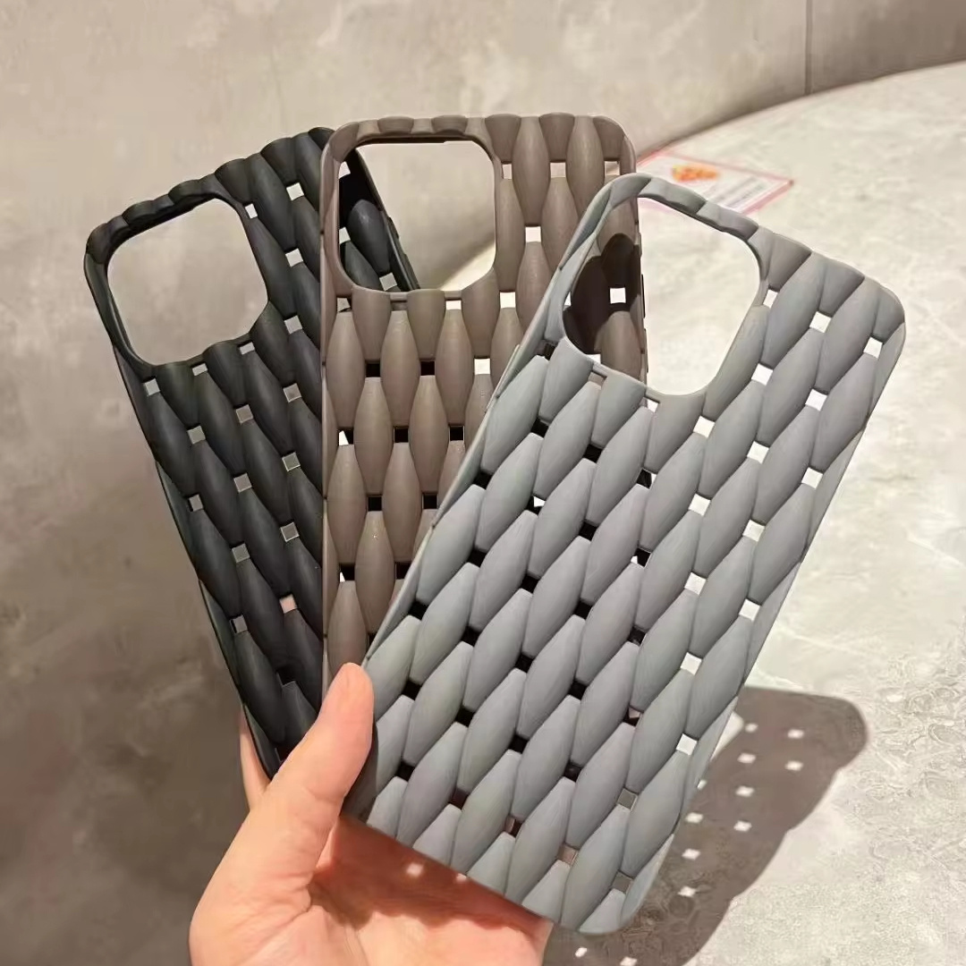 High Quality Large Hole Lace Hole Heat Dissipation Woven Texture Splicing Phone Case Anti Drop For iPhone 15 Custom Phone Case