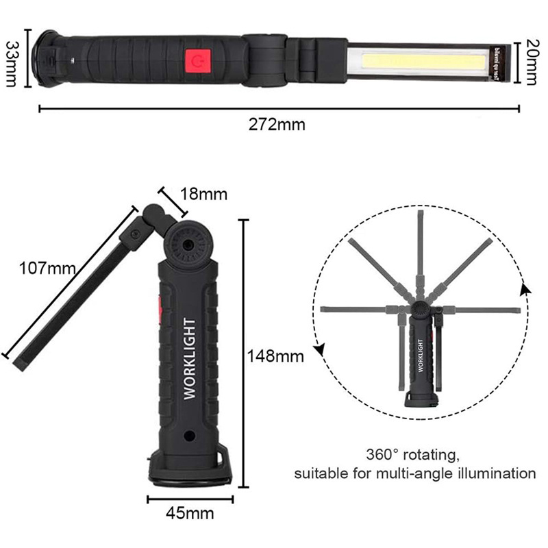 Rechargeable Foldable Powerful Magnet Handheld Portable Work Light  LED Work Light With Magnetic Base