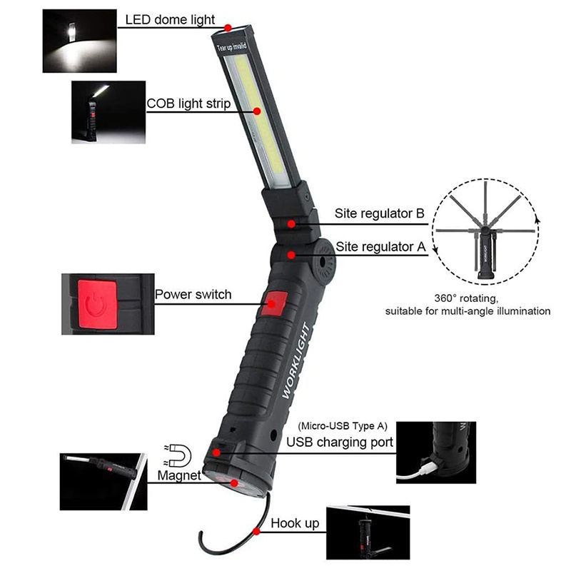 Rechargeable Foldable Powerful Magnet Handheld Portable Work Light  LED Work Light With Magnetic Base