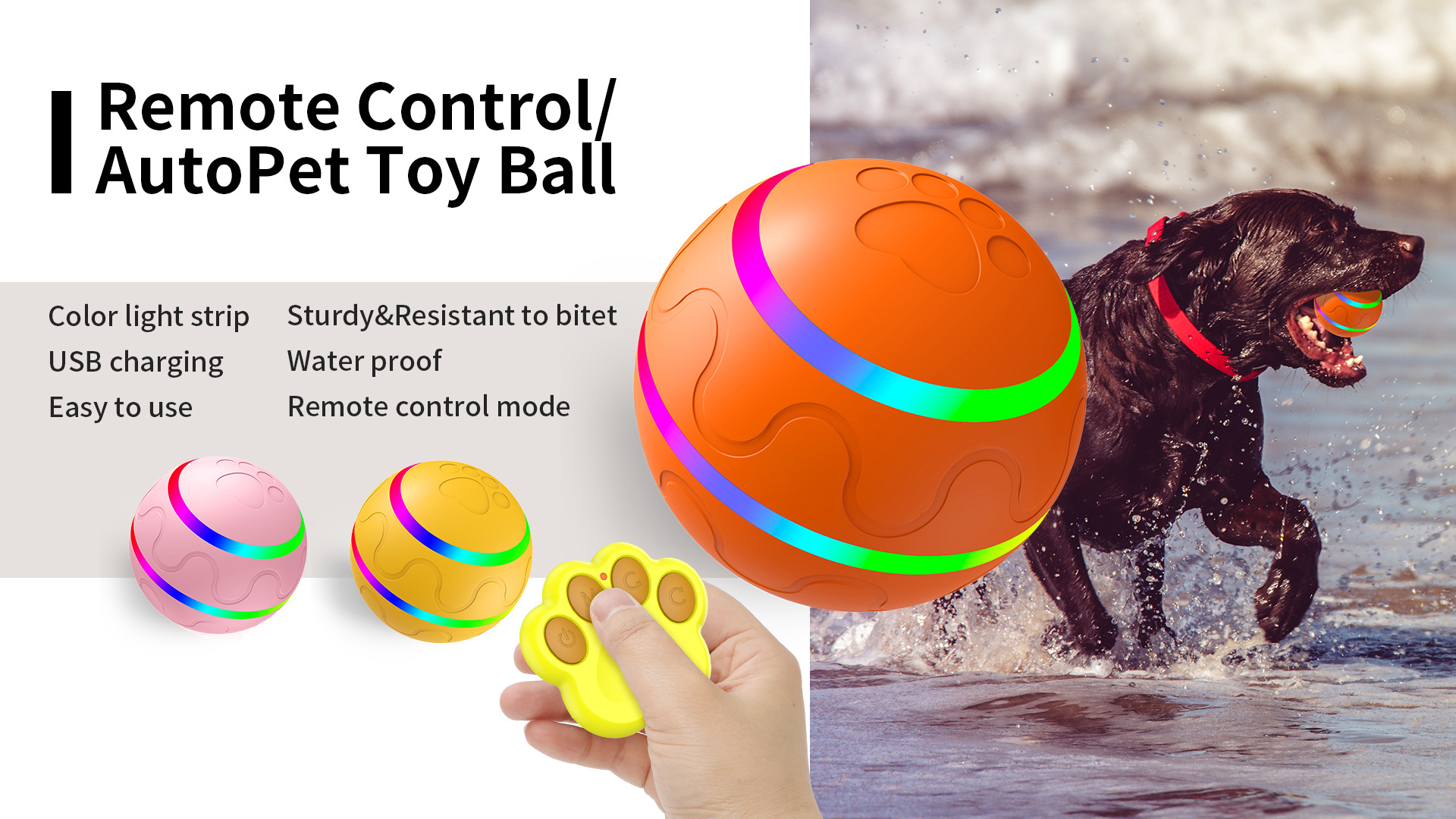 Smart interactive Remote Control Pet Toy Dog Ball USB Rechargeable Funny Electric Automatic Pet Ball LED Light Up Rolling Ball